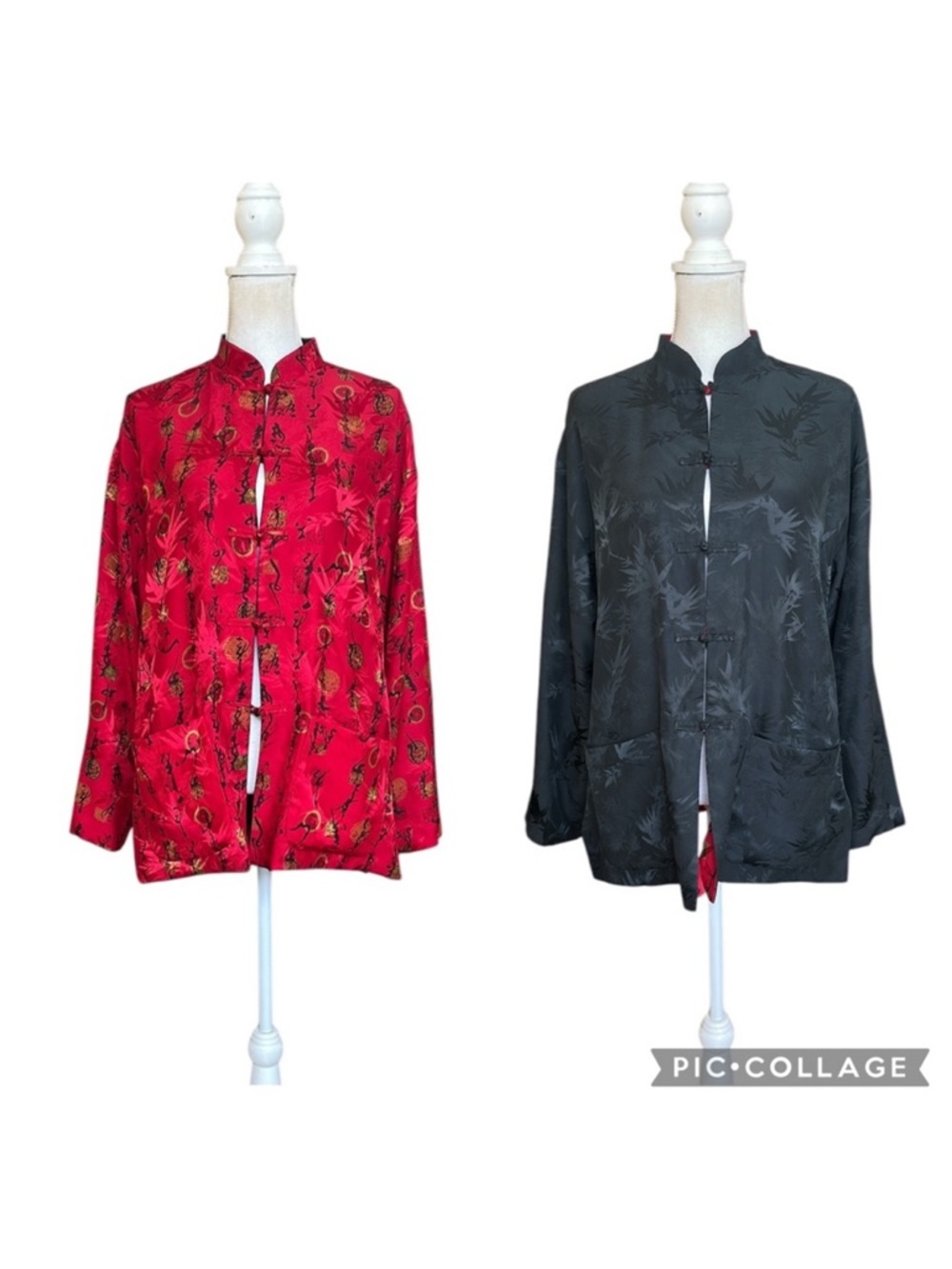 Chico's Reversible Double Sided Red Black Mandarin Collar Silk Jacket Sz. 2